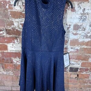 City Studio Blue Embellished Sleeveless Fit and Flare Cocktail Dress